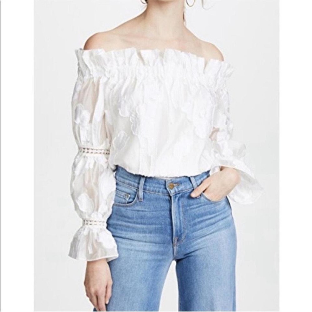 Alexis Raza Off-Shoulder Floral Blouse Revolve white‎